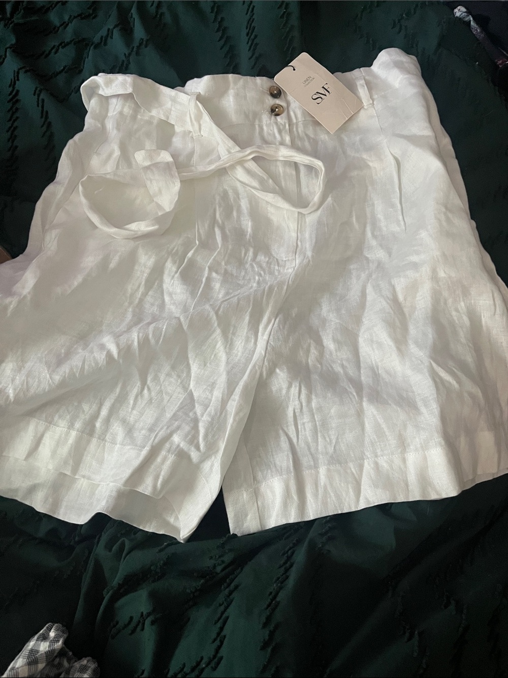 SMF White Tie-Waist Linen Bermuda Shorts NWT